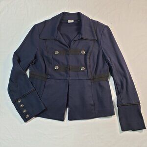 CAbi Womens Blue Military Jacket Blazer Stretch Large Navy Blue Black Details